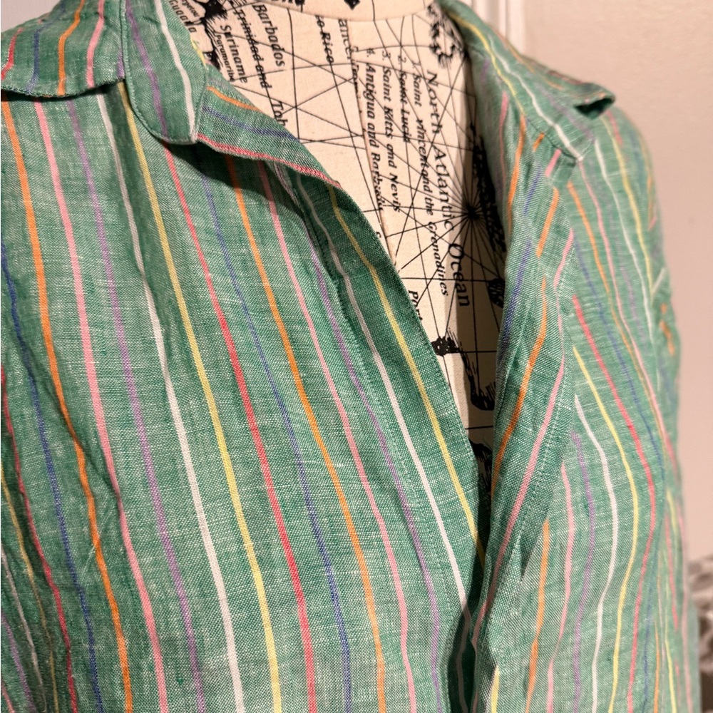 NWOT Frank & Eileen Hunter Stripe Step Hem Linen & Cotton Shirtdress colorful L - Picture 3 of 9